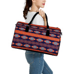 Blue And Orange Southwestern Print Leather Duffle Bag
