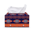 Blue And Orange Southwestern Print Leather Tissue Box Cover
