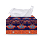 Blue And Orange Southwestern Print Leather Tissue Box Cover