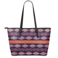 Blue And Orange Southwestern Print Leather Tote Bag With Zipper