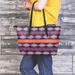 Blue And Orange Southwestern Print Leather Tote Bag