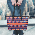 Blue And Orange Southwestern Print Leather Tote Bag