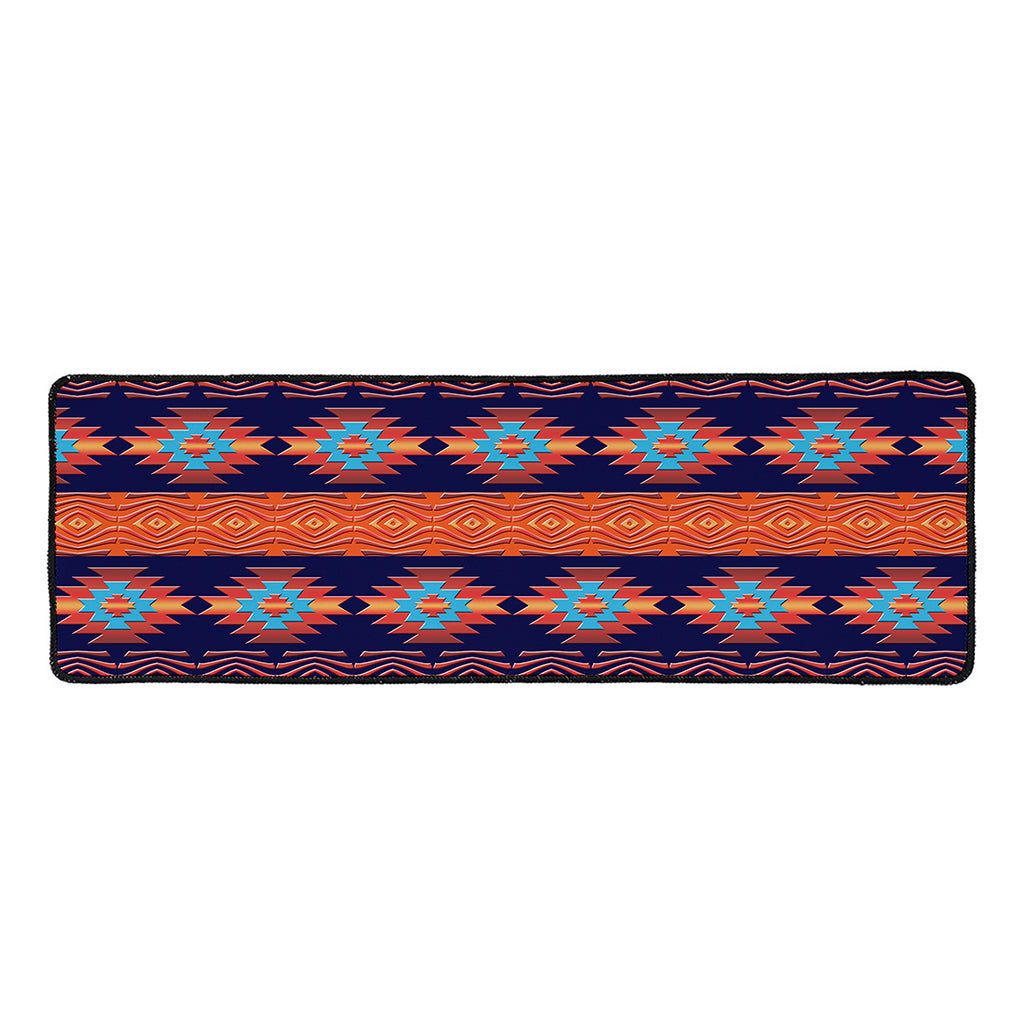 Blue And Orange Southwestern Print Long Kitchen Mat