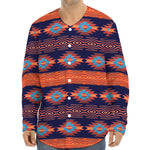 Blue And Orange Southwestern Print Long Sleeve Baseball Jersey