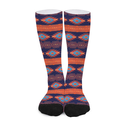 Blue And Orange Southwestern Print Long Socks
