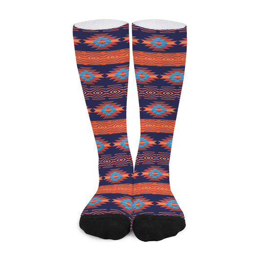 Blue And Orange Southwestern Print Long Socks