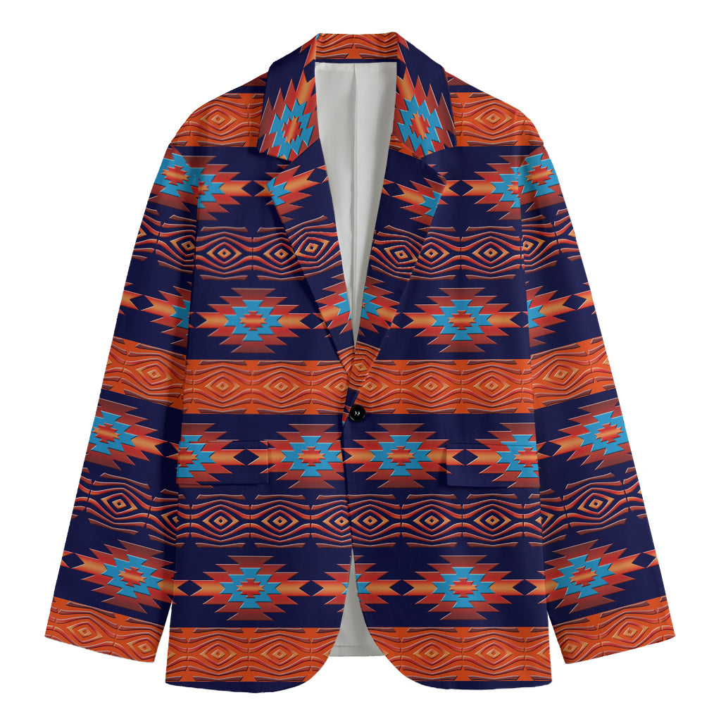 Blue And Orange Southwestern Print Men's Cotton Blazer