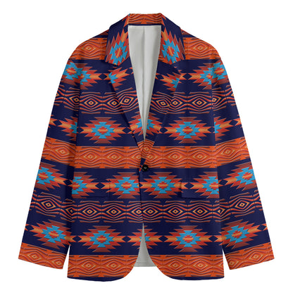 Blue And Orange Southwestern Print Men's Cotton Blazer