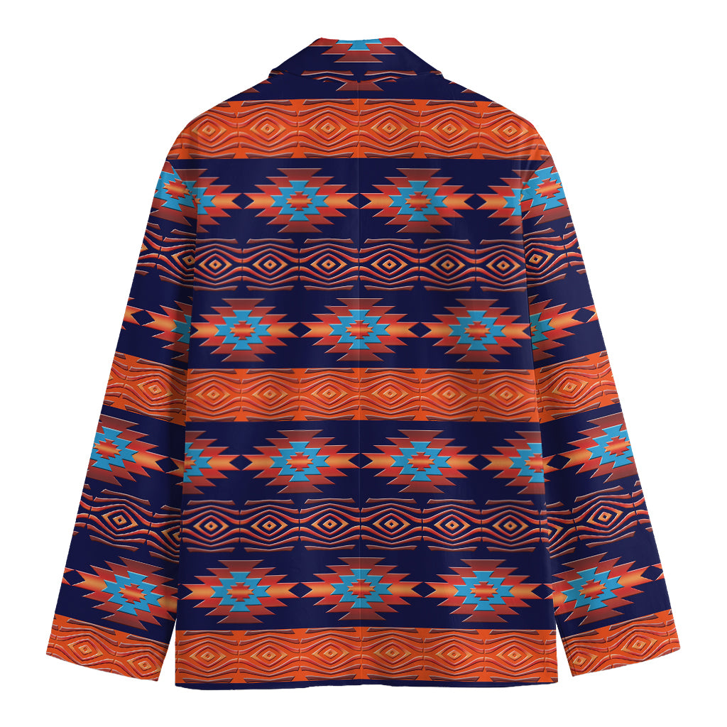 Blue And Orange Southwestern Print Men's Cotton Blazer