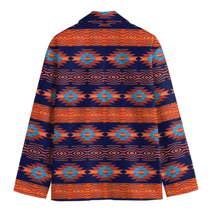 Blue And Orange Southwestern Print Men's Cotton Blazer