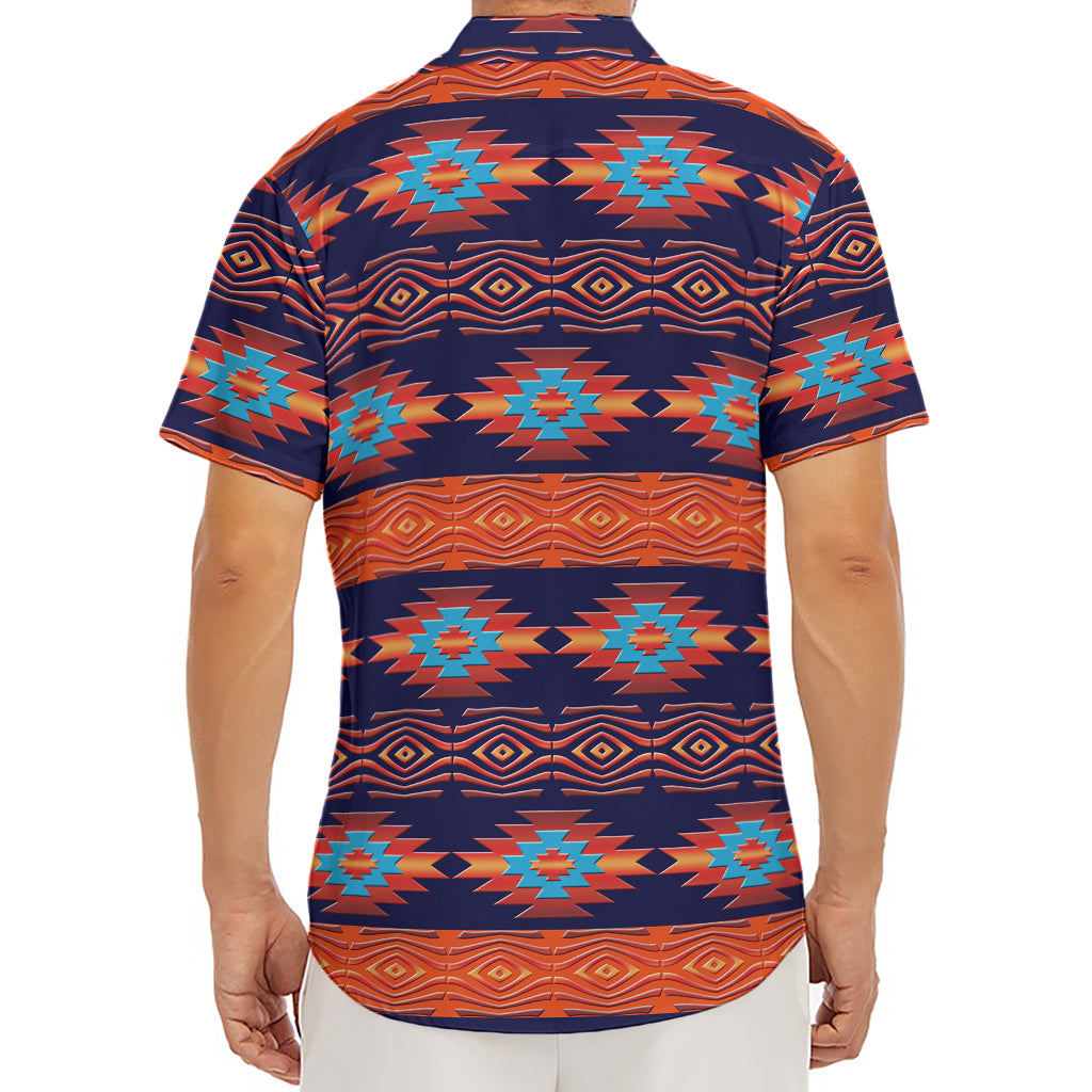 Blue And Orange Southwestern Print Men's Deep V-Neck Shirt