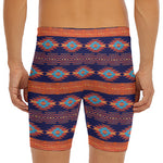 Blue And Orange Southwestern Print Men's Long Boxer Briefs