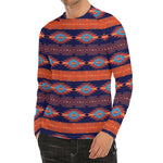 Blue And Orange Southwestern Print Men's Long Sleeve Rash Guard