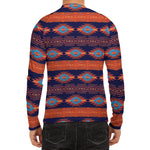 Blue And Orange Southwestern Print Men's Long Sleeve Rash Guard
