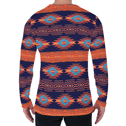 Blue And Orange Southwestern Print Men's Long Sleeve T-Shirt