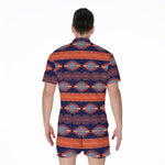 Blue And Orange Southwestern Print Men's Rompers