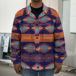 Blue And Orange Southwestern Print Men's Shirt Jacket