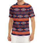 Blue And Orange Southwestern Print Men's Short Sleeve Rash Guard