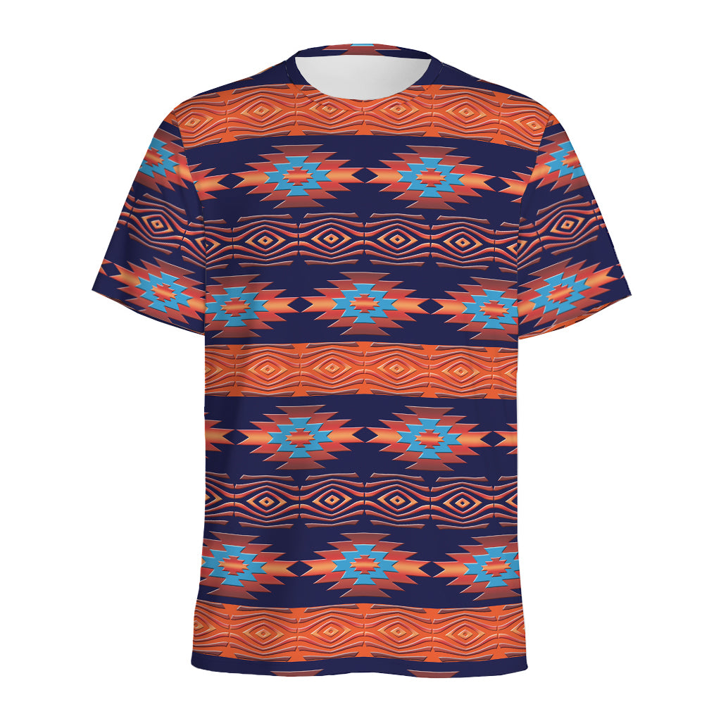 Blue And Orange Southwestern Print Men's Sports T-Shirt
