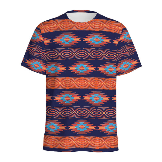 Blue And Orange Southwestern Print Men's Sports T-Shirt