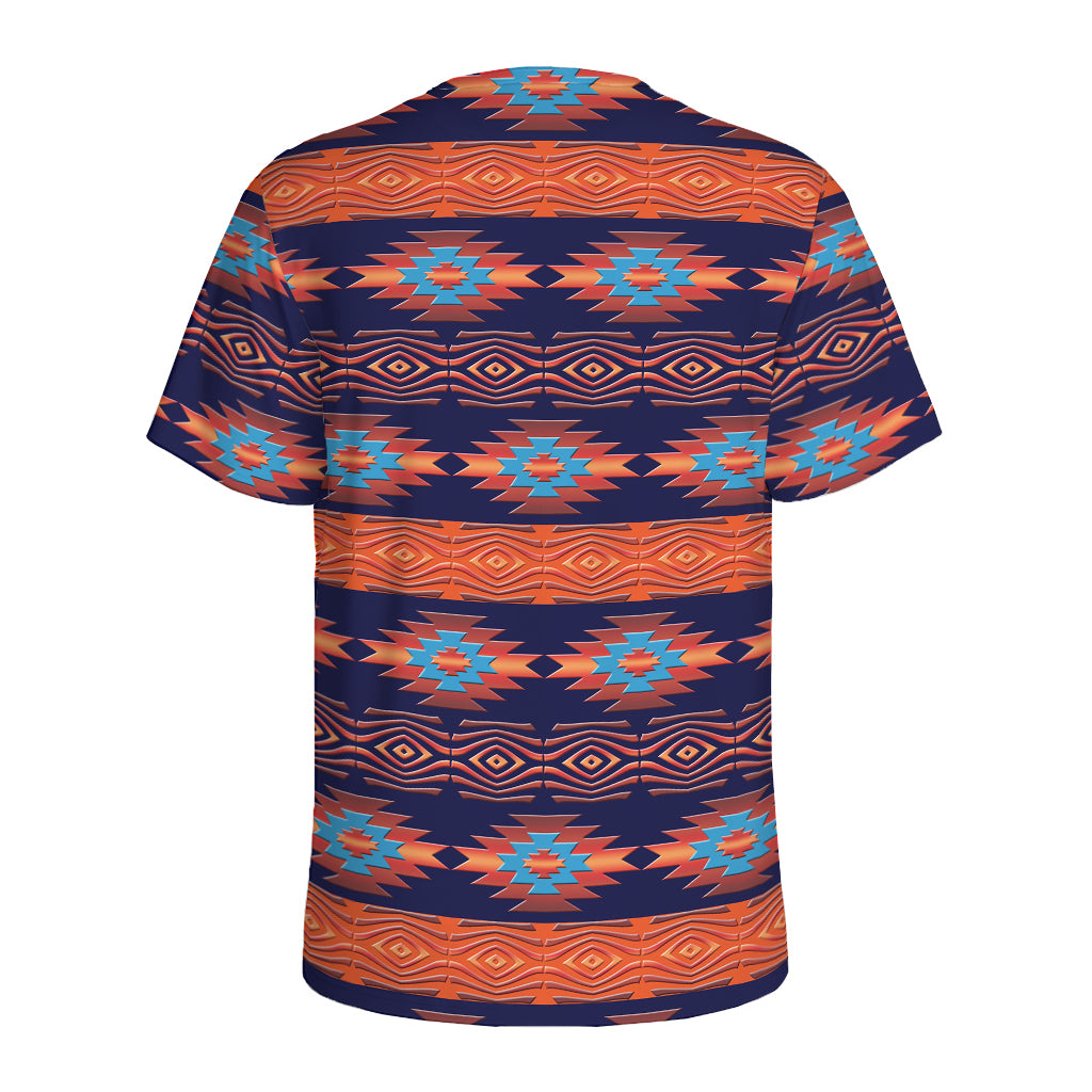Blue And Orange Southwestern Print Men's Sports T-Shirt