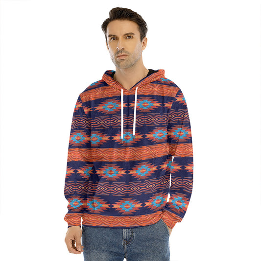 Blue And Orange Southwestern Print Men's Velvet Pullover Hoodie