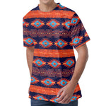 Blue And Orange Southwestern Print Men's Velvet T-Shirt