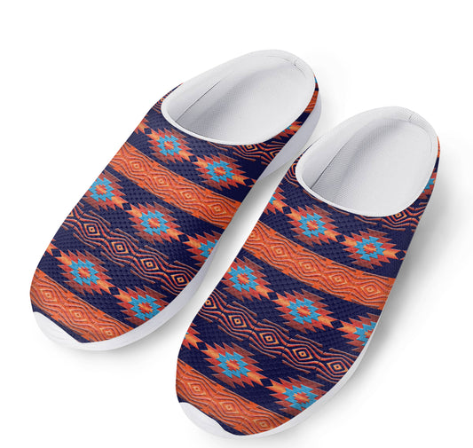 Blue And Orange Southwestern Print Mesh Casual Shoes