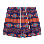 Blue And Orange Southwestern Print Mesh Shorts