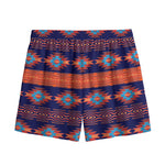 Blue And Orange Southwestern Print Mesh Shorts