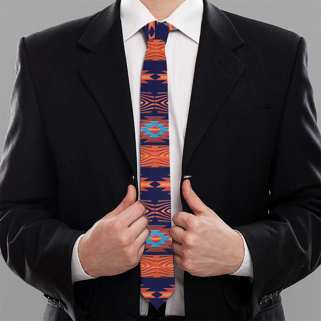 Blue And Orange Southwestern Print Necktie