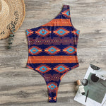 Blue And Orange Southwestern Print One Shoulder Bodysuit