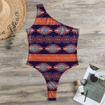 Blue And Orange Southwestern Print One Shoulder Bodysuit