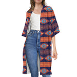 Blue And Orange Southwestern Print Open Front Beach Cover Up