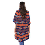 Blue And Orange Southwestern Print Open Front Beach Cover Up