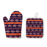 Blue And Orange Southwestern Print Oven Mitt And Pot Holder Set