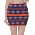 Blue And Orange Southwestern Print Pencil Mini Skirt