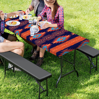 Blue And Orange Southwestern Print Picnic Table Cover