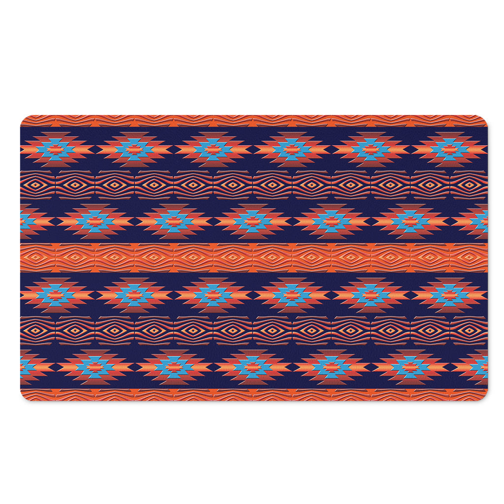 Blue And Orange Southwestern Print Polyester Doormat