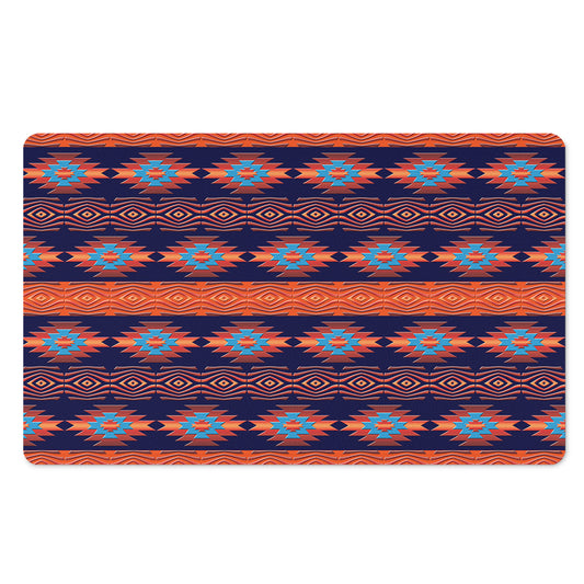Blue And Orange Southwestern Print Polyester Doormat