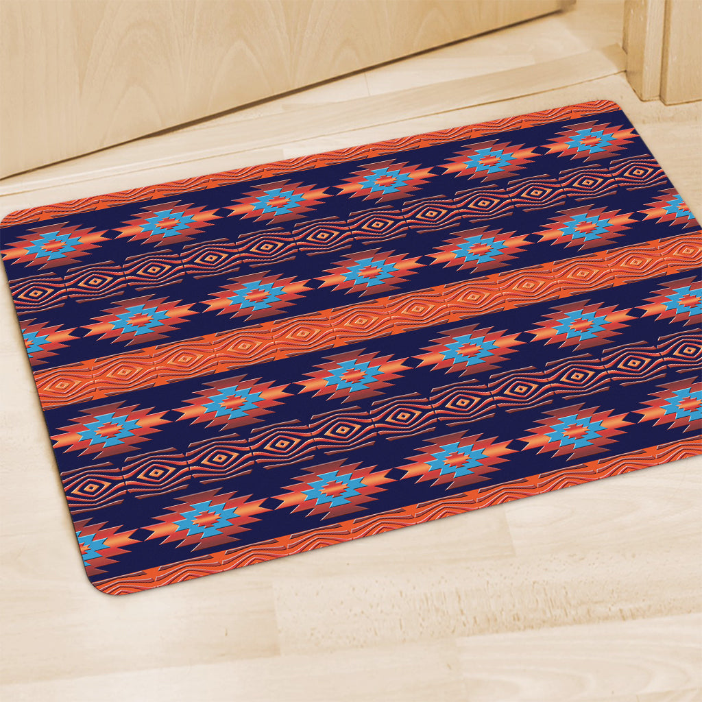 Blue And Orange Southwestern Print Polyester Doormat