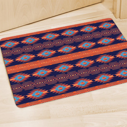 Blue And Orange Southwestern Print Polyester Doormat