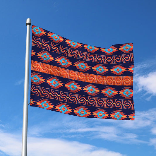 Blue And Orange Southwestern Print Polyester Flag