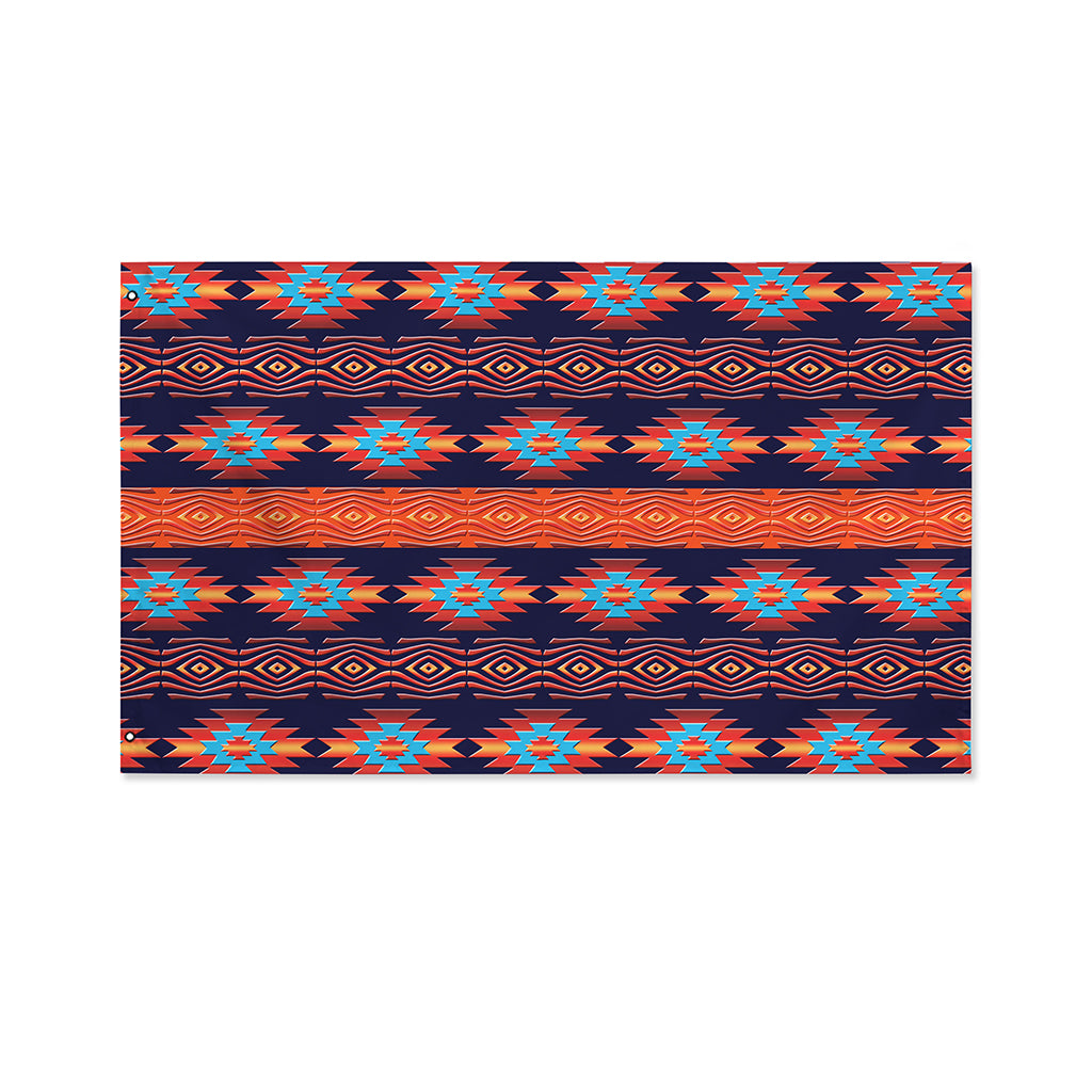 Blue And Orange Southwestern Print Polyester Flag