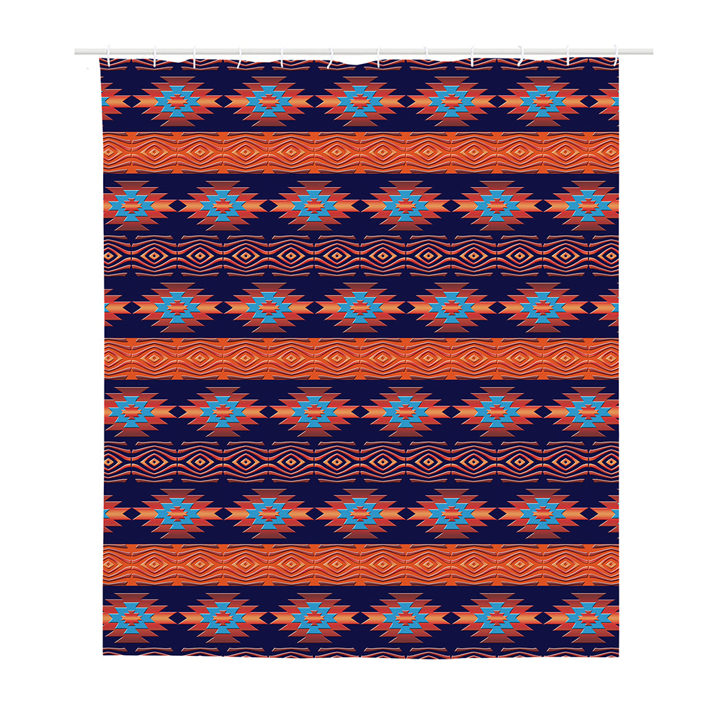 Blue And Orange Southwestern Print Polyester Shower Curtain