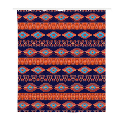 Blue And Orange Southwestern Print Polyester Shower Curtain