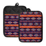 Blue And Orange Southwestern Print Pot Holders With Pocket