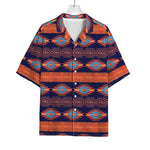 Blue And Orange Southwestern Print Rayon Hawaiian Shirt