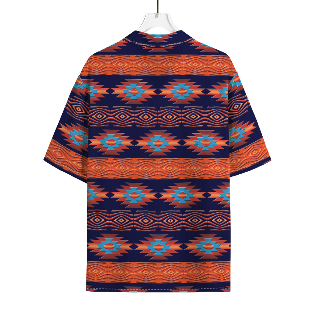 Blue And Orange Southwestern Print Rayon Hawaiian Shirt