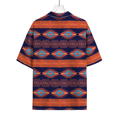 Blue And Orange Southwestern Print Rayon Hawaiian Shirt